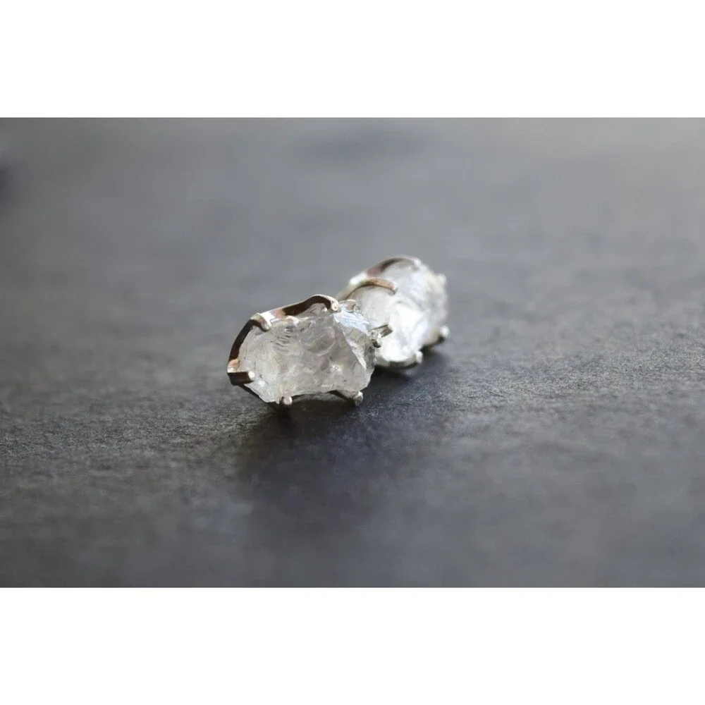 Lake County diamond earrings, 925 sterling silver, raw gemstones